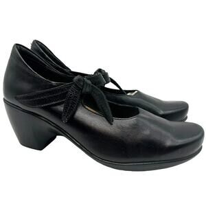 Naot Mary Jane Black Leather Heels 42 US 11 Bow Strap Comfort Dress Shoes